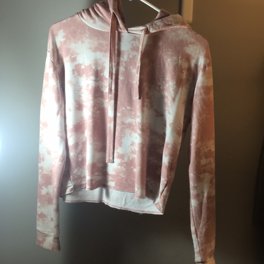 Pink and white cropped hoodie